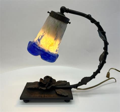 Wrought Iron Art Deco Lamp With NOVERDY Glass Shade Catawiki