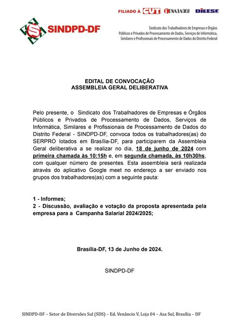 Sindpd Df Convoca Trabalhadores Do Serpro Para Discutir