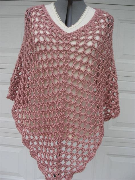 Plus Size Ladies Crochet Poncho In Rose