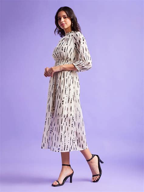 Buy Off White And Black Abstract Print Dress Online Fablestreet