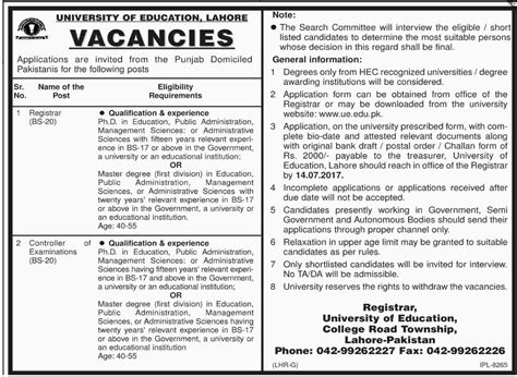 University Of Education Lahore Jobs 2023 Job Advertisement Pakistan