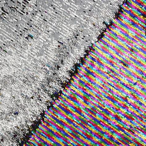 Tissu sequin réversibles argent et multicolore