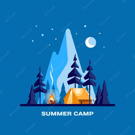 🔥 Download Premium Vector Summer Camp Night Landscape With Illuminated By Deniseguerra