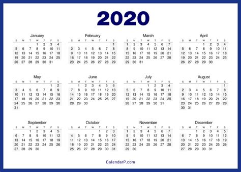 2020 Calendar Printable Free Hd Navy Blue Calendarp Printables