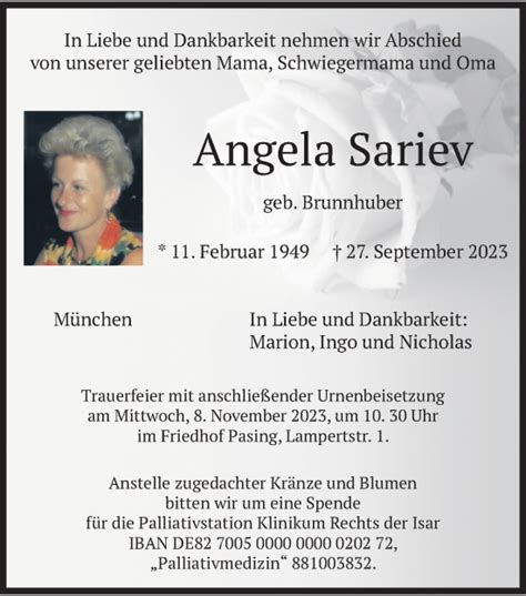 Traueranzeigen Von Angela Sariev Trauer Merkur De