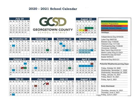 the school calendar for georgetown county