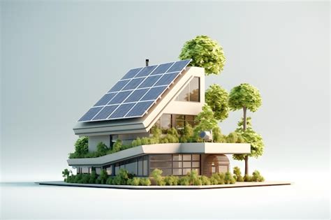 Premium Photo 3d Modern House With Sun Panels Energy On The Roof Innovation Sustainable Green