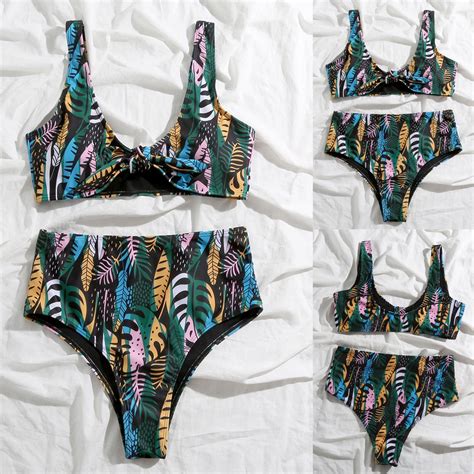 Jacenvly Plus Size Bikini Swimsuits For Women Quick Drying Women S Fashion Prints Tie The