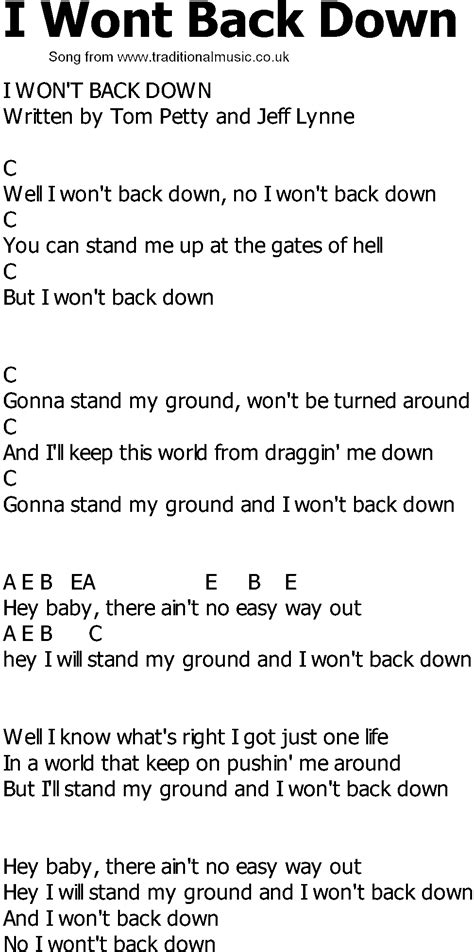 Old Country song lyrics with chords - I Wont Back Down