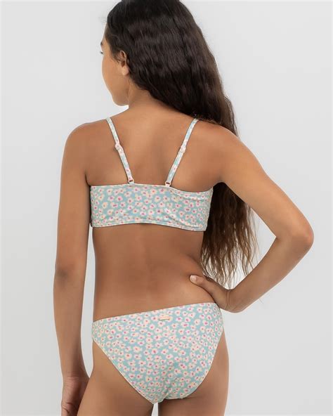 Shop Roxy Girls Flower Bed Cropped Bikini Set In Aruba Blue Flower Bed Fast Shipping Easy