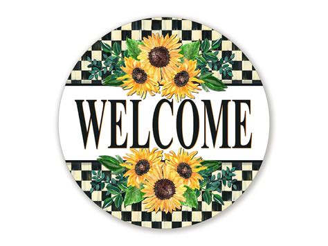 Antique Check Welcome Sign Fall Sunflower Welcome Sign Choose Your Size