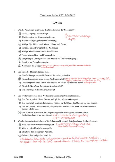 VWL Tutorium 09 Sommersemester 2022 SoSe 2022 Ökonomie I