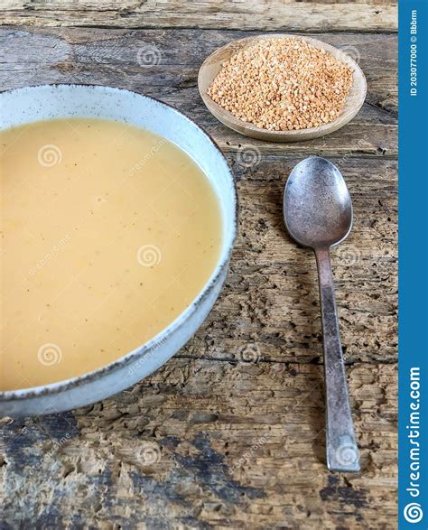 Turkish Tarhana Soup Made Of Flour Yoghurt And Vegetables Stock Photo