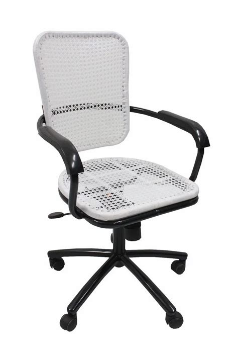 Mid Back Mild Steel Wire Netted Revolving Chair White With Armrest At