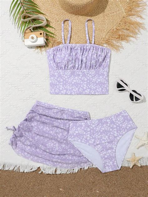 Conjunto De Mai Bikini Estampa Floral Mi Da E Saia De Praia Para