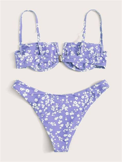 Ditsy Floral V Wired Underwire Bikini Swimsuit SHEIN USA