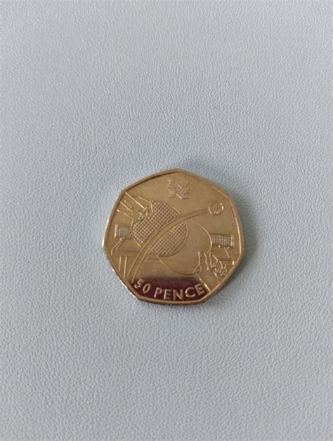 Olympic Table Tennis P Fifty Pence Coin Good Used Condition