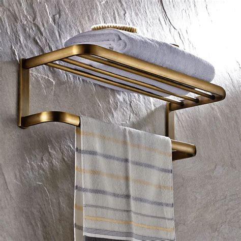 Antique Solid Brass Towel Rack Luxury Square Brushed Wall Mounted Towel