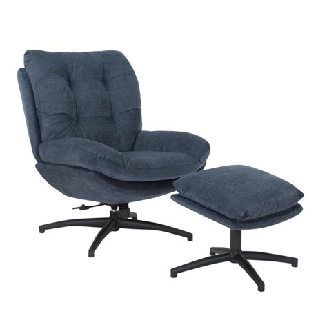 Fauteuil Otta Bleu Petrole Pivotant Repose Pieds Bleu Petrole