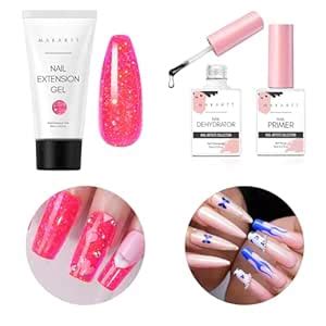 Amazon Makartt Poly Nail Gel Ml Dark Hot Pink Glitter Gel Builder Bundle Nail Dehydrator