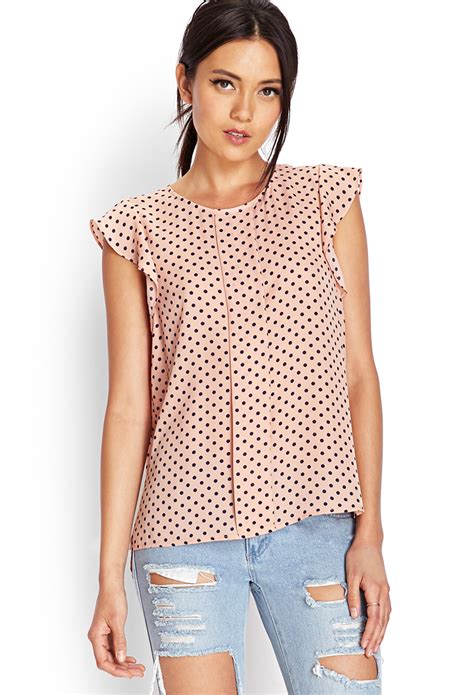 Lyst Forever Georgette Polka Dot Top In Pink