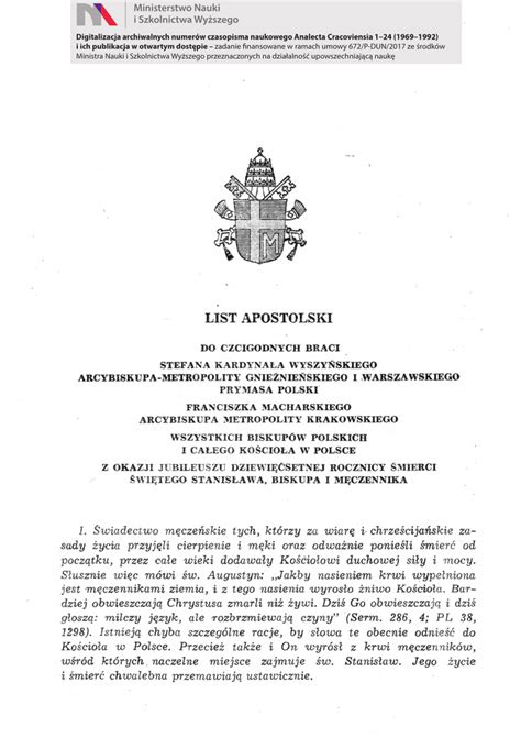 Pdf List Apostolski Z Okazji Jubileuszu Dziewi Setnej Rocznicy