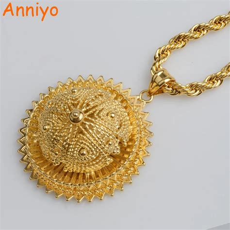 Anniyo Ethiopian Ethnic Pendant And Necklaces For Women Gold Color