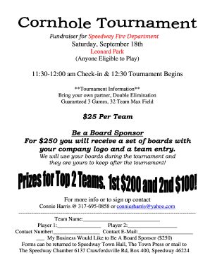 Fillable Online Cornhole Tournament Form Fax Email Print Pdffiller