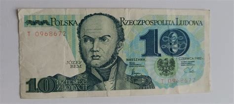 BANKNOT PRL 10 ZŁOTYCH ZŁ 1982 R seria T Bem Piekary Śląskie Kup