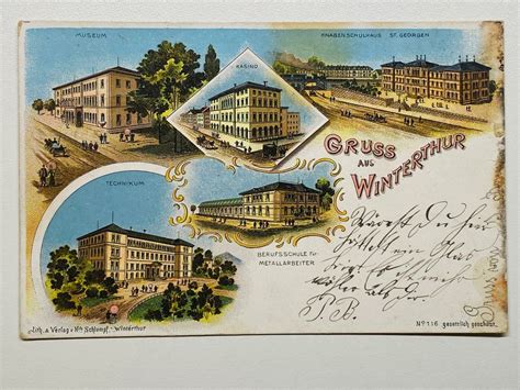 Winterthur Uralte Litho Knabenschulhaus Berufsschule Kaufen