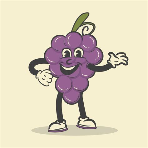 Retro Grape cartoon character Vector Illustration 13708650 Vector Art ...