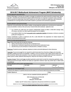 Fillable Online Finaid Wwu 2016 2017 MAP Scholarship Application Doc