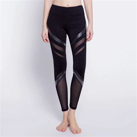 New Design Women Summer Pu Leather Mesh Patchwork Leggings Fitness