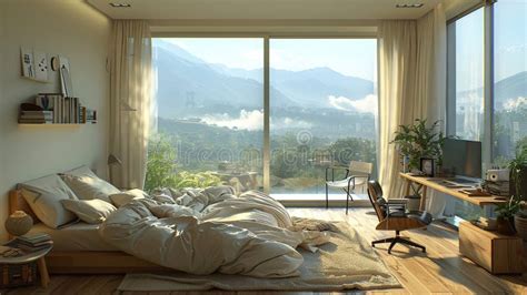 Bedroom With Mountain View Stock Illustration Illustration Of Chair