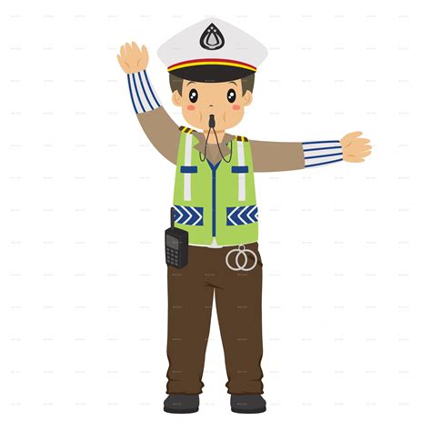 Indonesia Traffic Police Character Vector Set Traffic Police Police