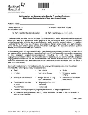 Fillable Online Harthosp Authorization For Surgery And Or Special