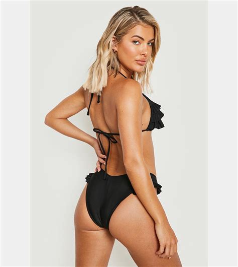 Buy Boohoo Ruffle Triangle Hipster Bikini Set In Black ThStreet Oman