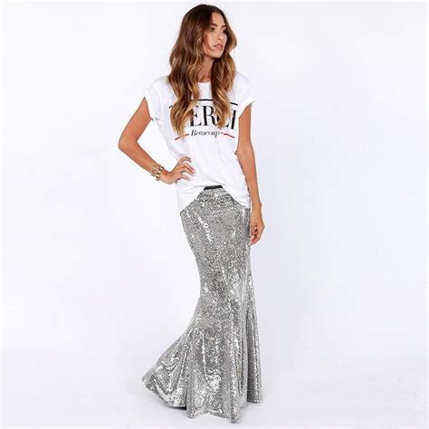 Hip Mermaid Floor Length Skirts Custom Made Long Sequin Skirt Limited