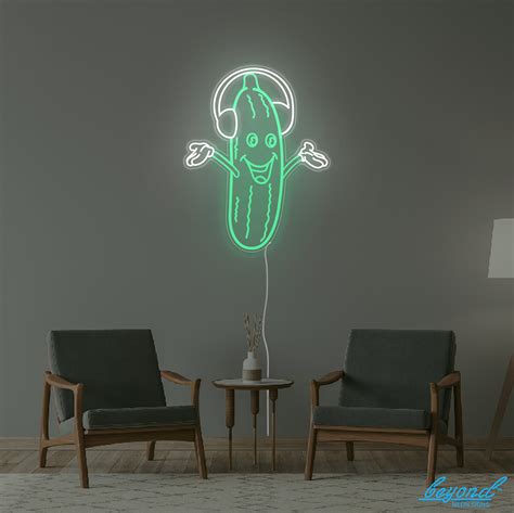 A Pickle Wearing Music Headphones Art Led Neon Sign