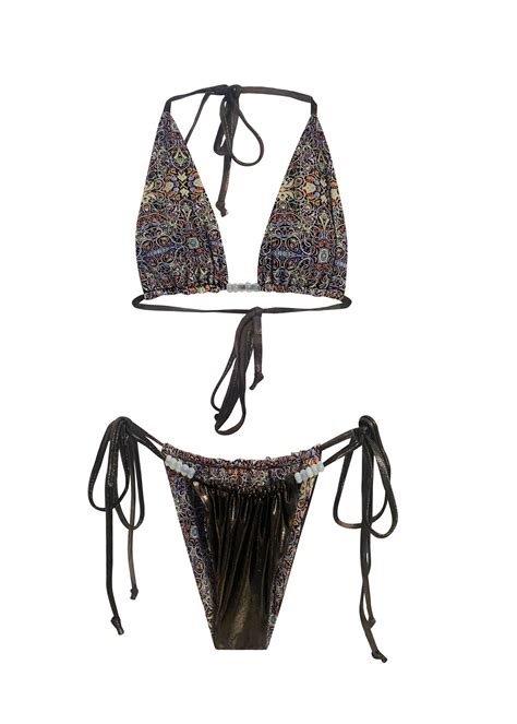 Sica Reversible Sliding String Bikini Set Gunmetal Etsy