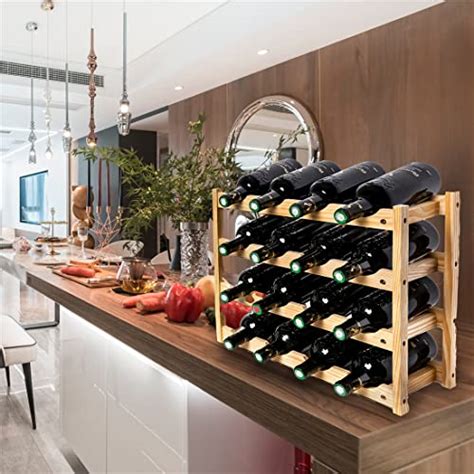 Homegoal Wooden Wine Rack Free Standing Wine Bottle Holder Cabinet Shelf 16 Bottle 4 Tiers