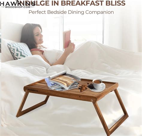 Wooden Bed Tray Table with Folding Legs – 100% Acacia Wood Breakfast ...