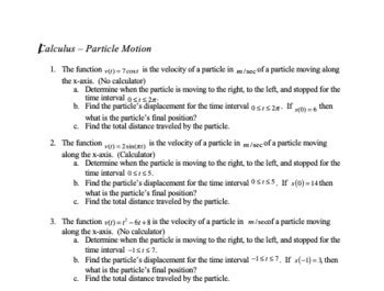 Calculus - Particle Motion Worksheet 3 by MrsClouse | TPT