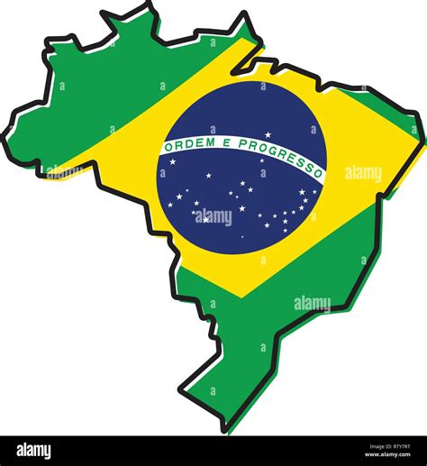 Simplified Map Of Brazil Outline With Slightly Bent Flag Under It