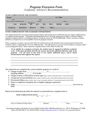 Fillable Online American Program Extension Form Academic Advisor S