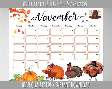 Cute November Calendar Printable Calendar