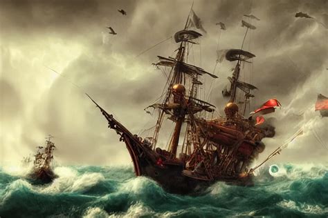 epic pirate ship in a storm, in the style of vernon | Stable Diffusion