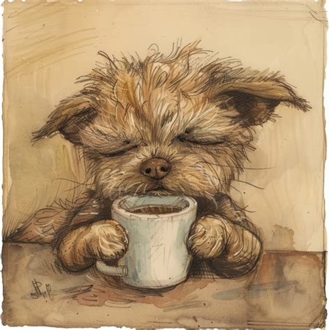 Cute Sleepy Dog Coffee Art Print Free Stock Photo - Public Domain Pictures