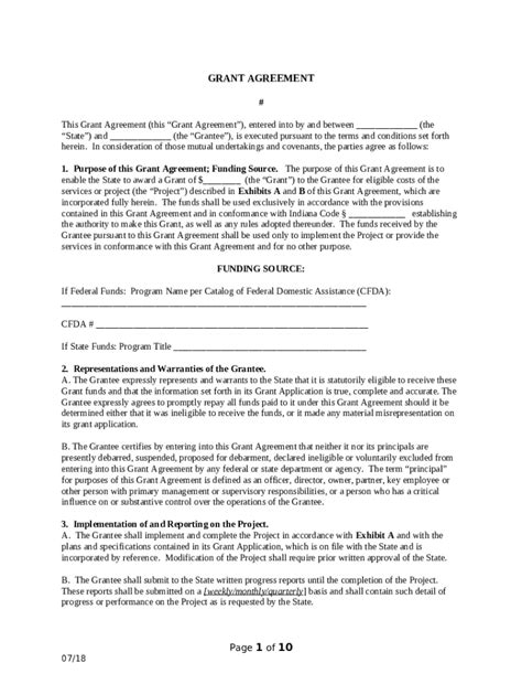 Grant Agreement Sample Doc Template Pdffiller