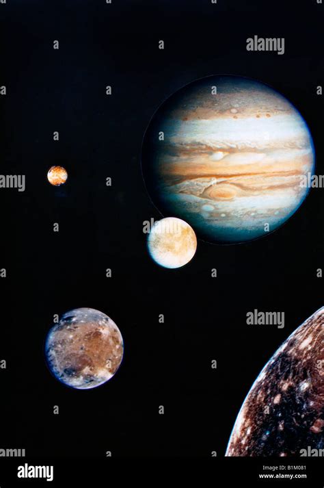 Jupiter And Its Moons Io, Europa, Ganymede And Callisto - Composite ...